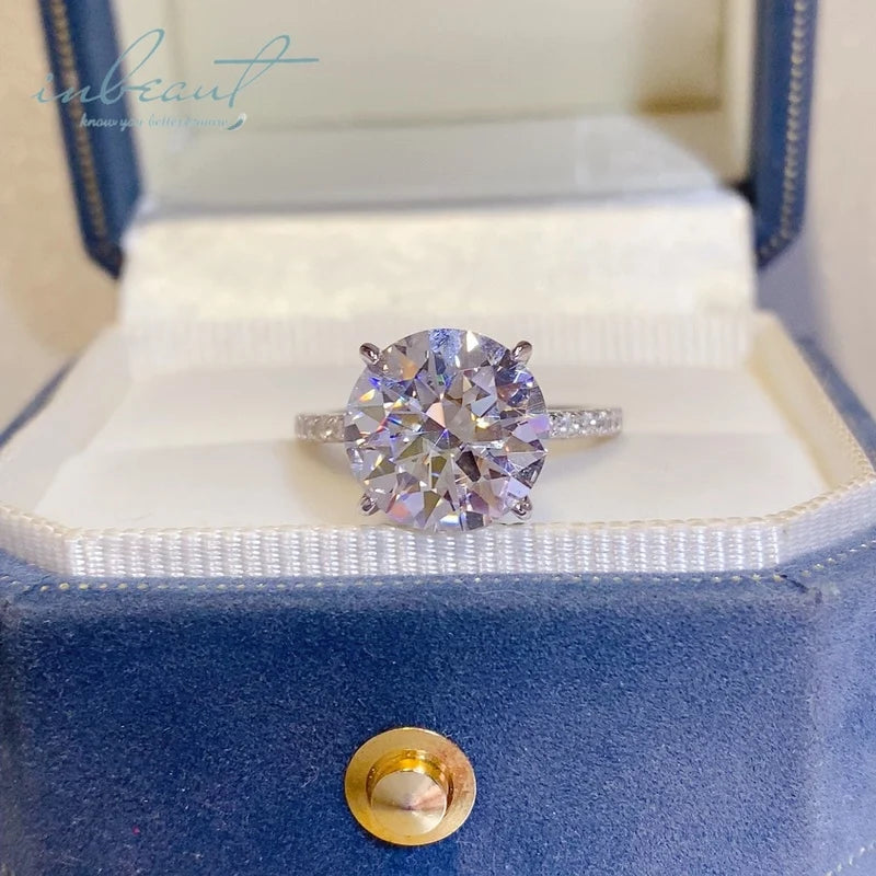 Silver 925 Original 5 Carat Round Brilliant Cut Diamond Test Past D Color Moissanite 4 Prongs Ring for Wedding Gemstone Jewelry
