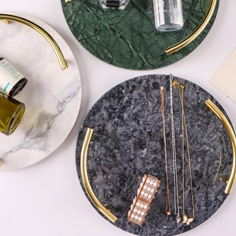 Luxury Green and White Marble Tray with Gold Handles for Coffee Table and Living Room Decor