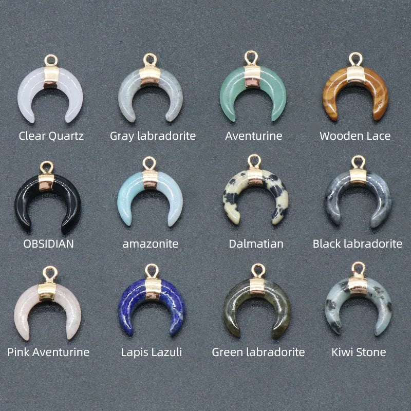 Wholesale Moon Shape Pendant Natural Gemstone Horn Charms Pendant for Necklace Making