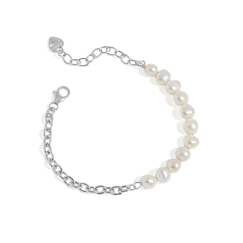 925 Sterling Silver Link Chain & Baroque Pearl Bracelet Fashion Jewelry Jewellery Cultured Freshwater Baroque Pearl Bracelet