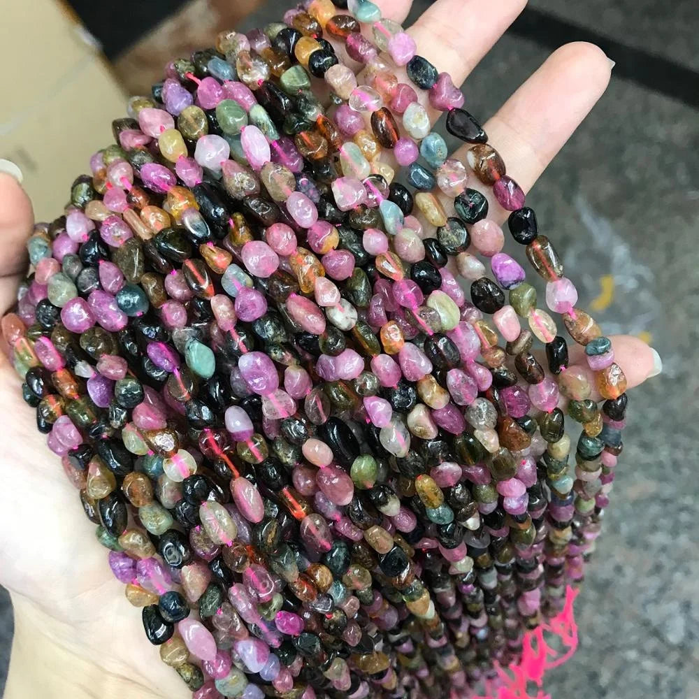 Natural Multicolor Tourmaline Round Irregular Shape Beads Gravel Pebble Gemstone 6-8mm Beads Healing Energy for Jewelry Making