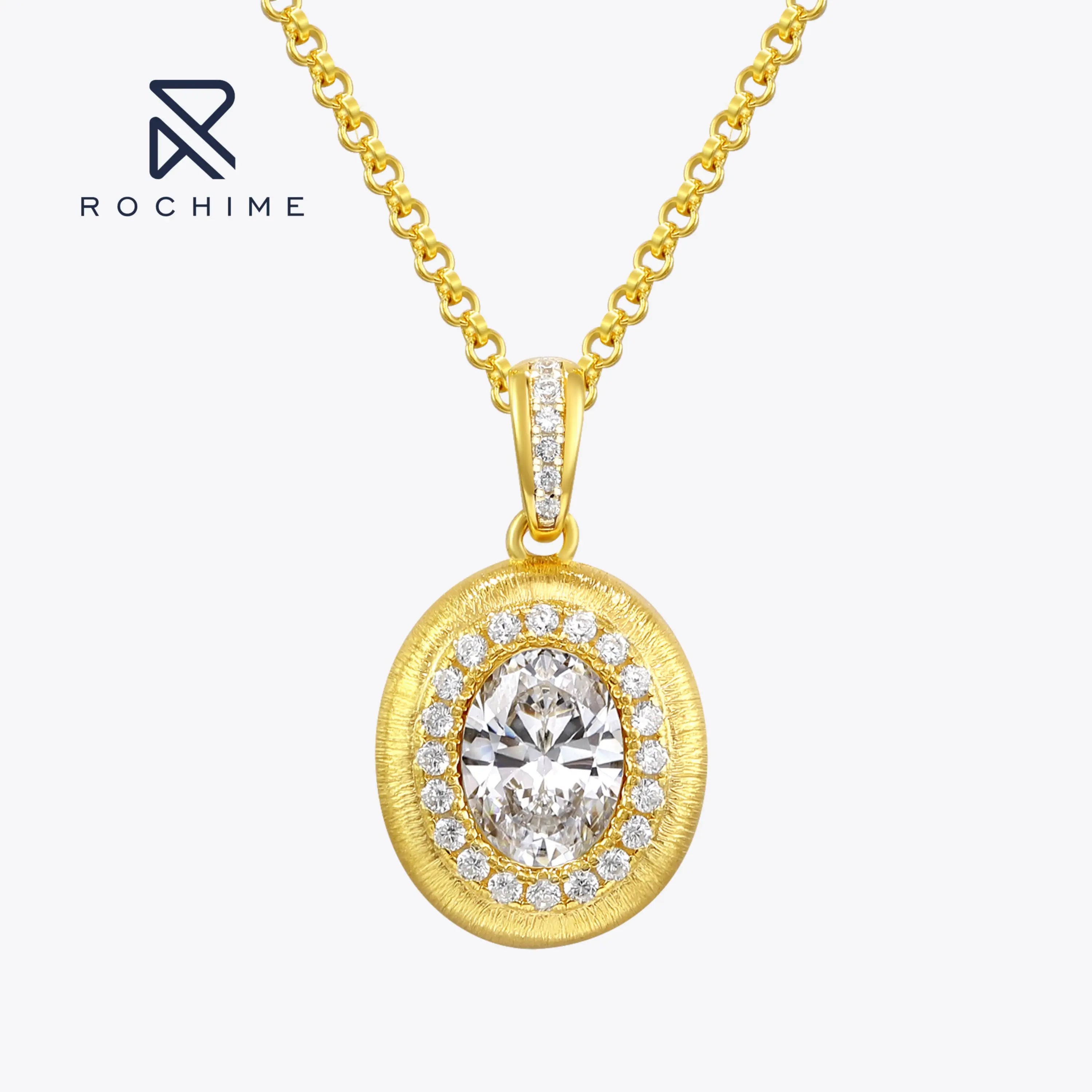 Rochime  Luxury Brushed 18k Gold Plated Pendant Necklace  925 Sterling Silver Zircon Fine Jewelry  for Women