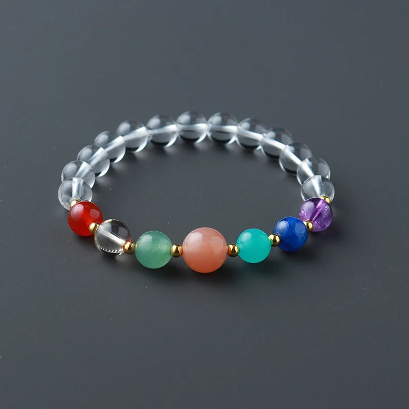 Wholesale Moonstone Clear Quartz Folk Crafts Fengshui Beads Crystals Healing Stones Seven Chakras Bracelet