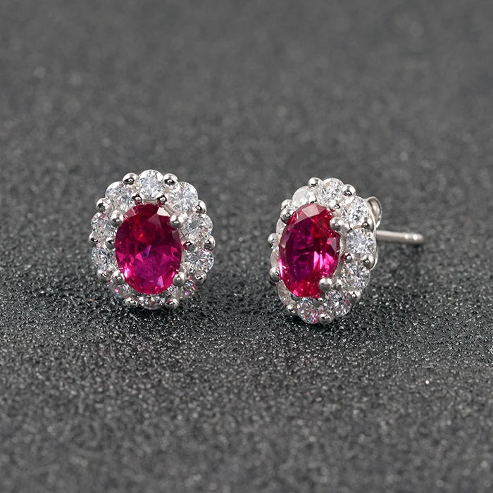 2024 Fancy Lab Grown Ruby Diamond Blue Sapphire Emerald Green Gemstone Earring 925 Silver Stud Earrings for Women Girls Jewelry