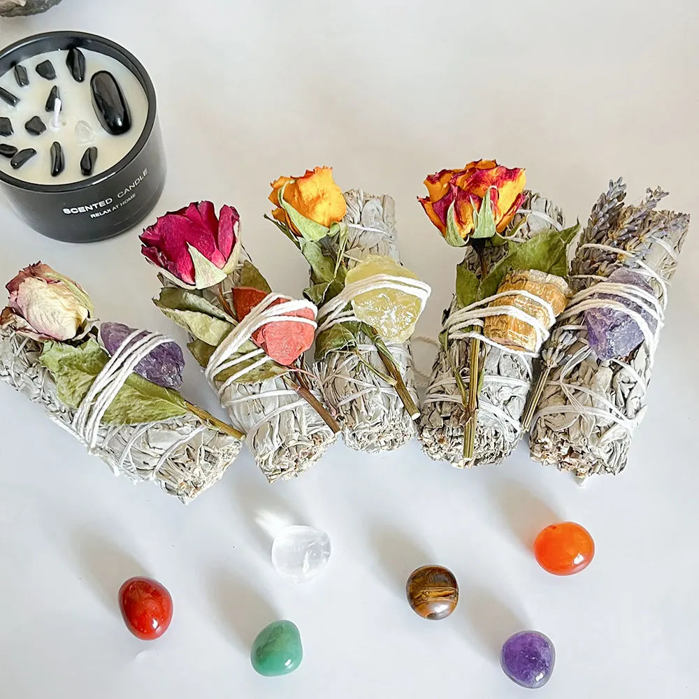 Sage Smudge Kit for Cleansing Negative Energy and Cleansing Home Rose and Healing Crystal Dried California Sage Sticks