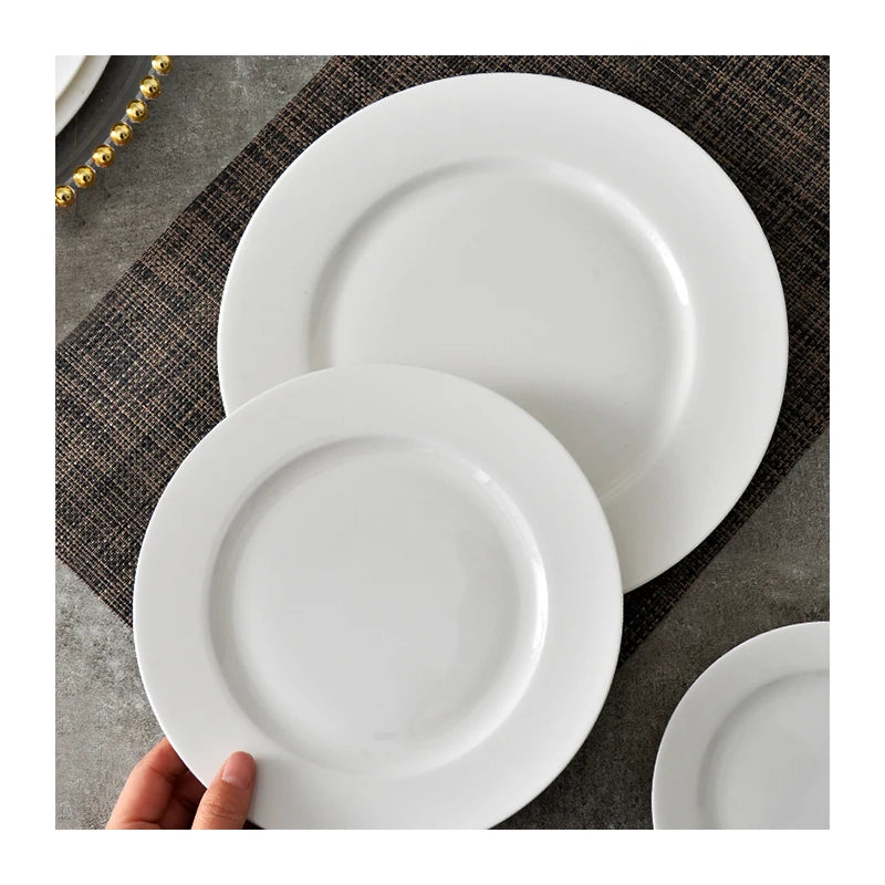 Factory Price Customizable Logo Luxury Bone China Dishes and Plates Porcelain Gold Rim Charger Plates Porcelain Restaurant Plate