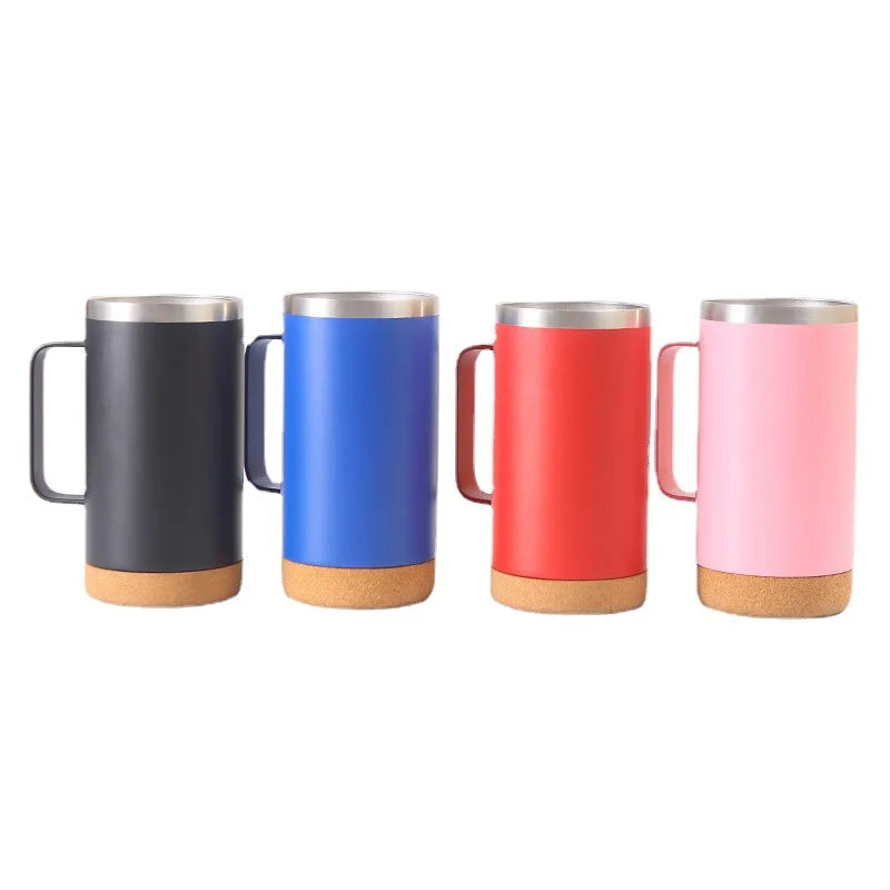 Portable Bear Cup with Soft Wood Bottom Double Wall Vacuum Stainless Steel Coffee Mug