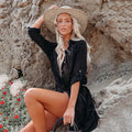 New Black Loose Long-sleeved Shirt Bikini Beach Cover-up Seaside Vacation Swimsuit Sunscreen Cardigan