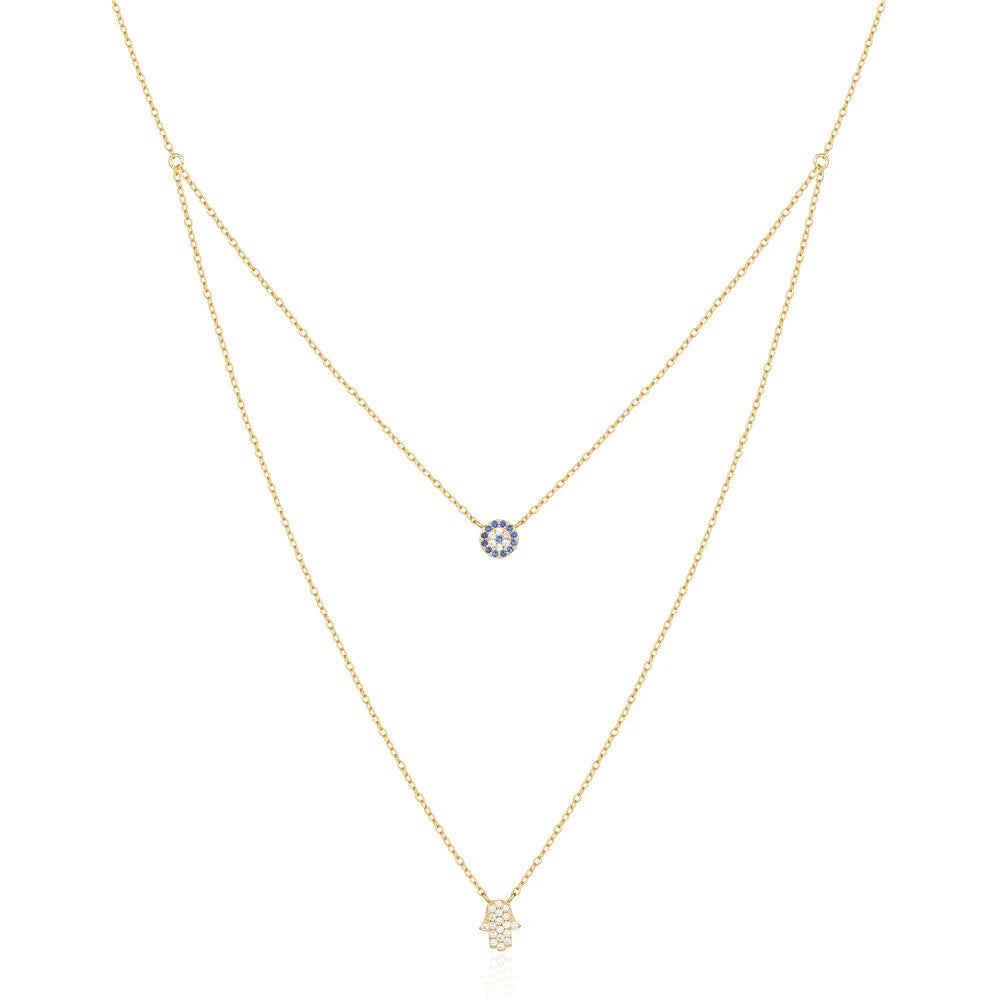 Wholesale 925 Silver Necklace Jewelry Women Sterling Silver Zircon Pendant Two Layer Chain Necklace Gold Plated Necklaces Women