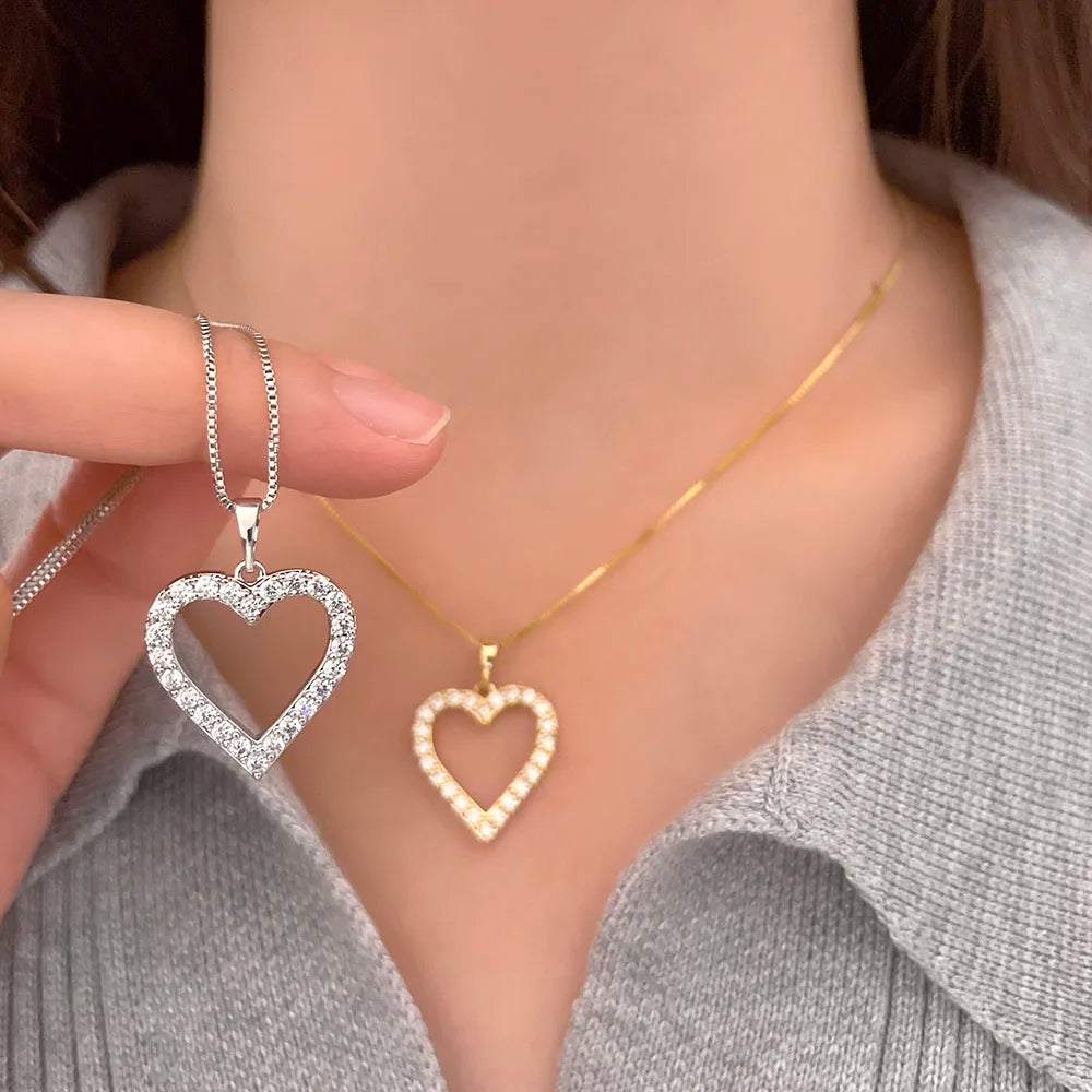 For New Design Wholesale Sterling Silver 925 Jewellery Waterproof Trendy Zircon Heart 925 Silver Fine Classic Pendant Necklace