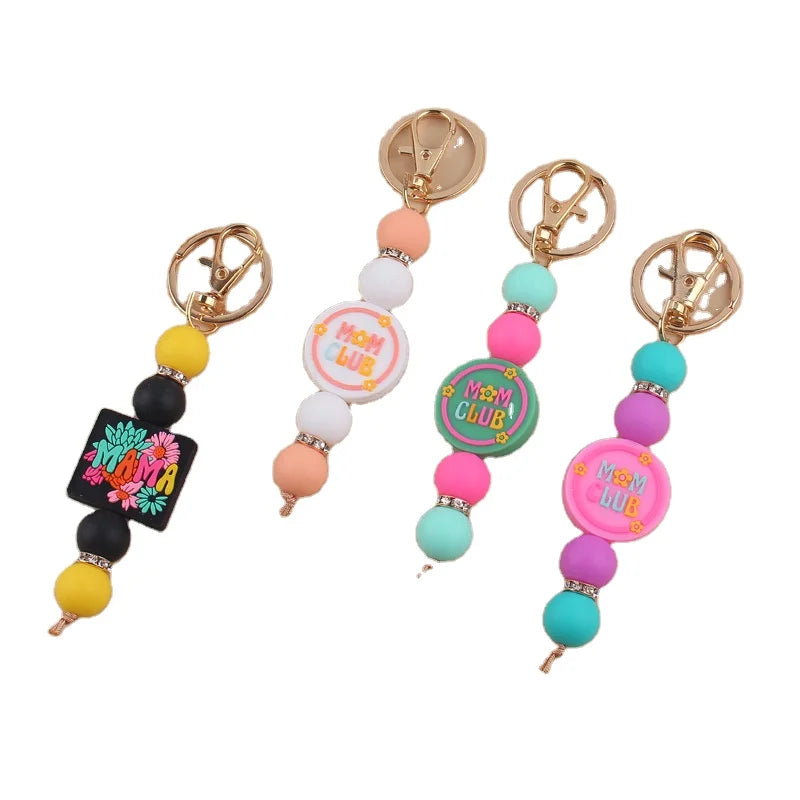 Mother's Day Gift Gold Silicone Beaded Keychain in Circle Pattern Key Holder Accessory for Car Bag Purse Wristlet
