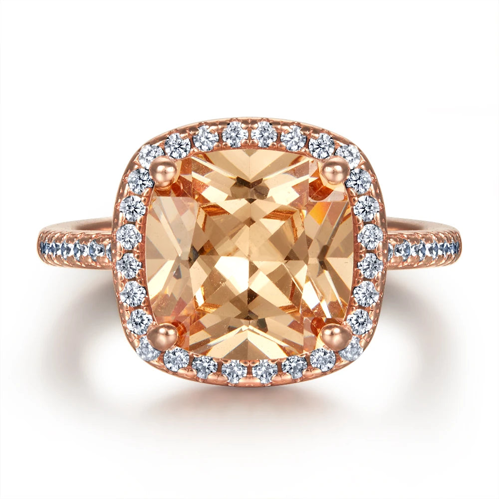 Wholesaler Fine Jewelry Custom Sterling Silver 925 Ring Cushion Cut Rhodium Plated AAA Zircon Pave Ring for Engagement