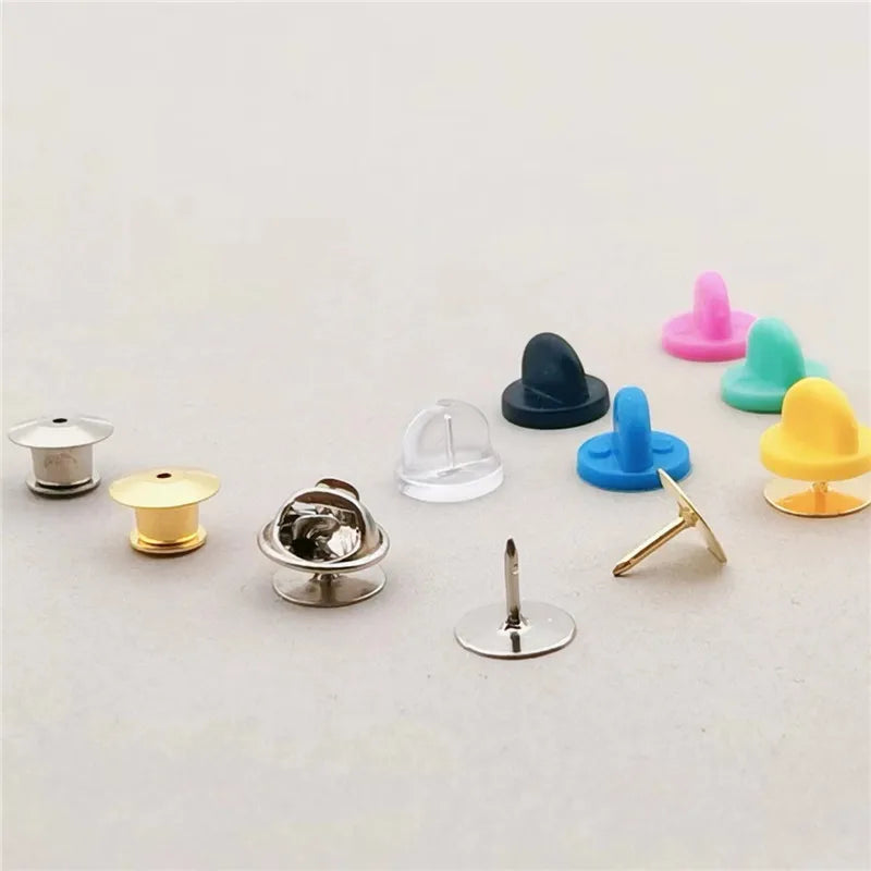 Black Clear Colorful PVC Rubber Wholesale Custom Geometry Rhinestone Brooch Pin Metal Clutch Back 10mm Pad Wedding Gift