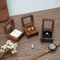 Custom logo 5.5CM Square Black Walnut Ring Gift Box Vintage Walnut Wooden Wedding Ring for Gift Box