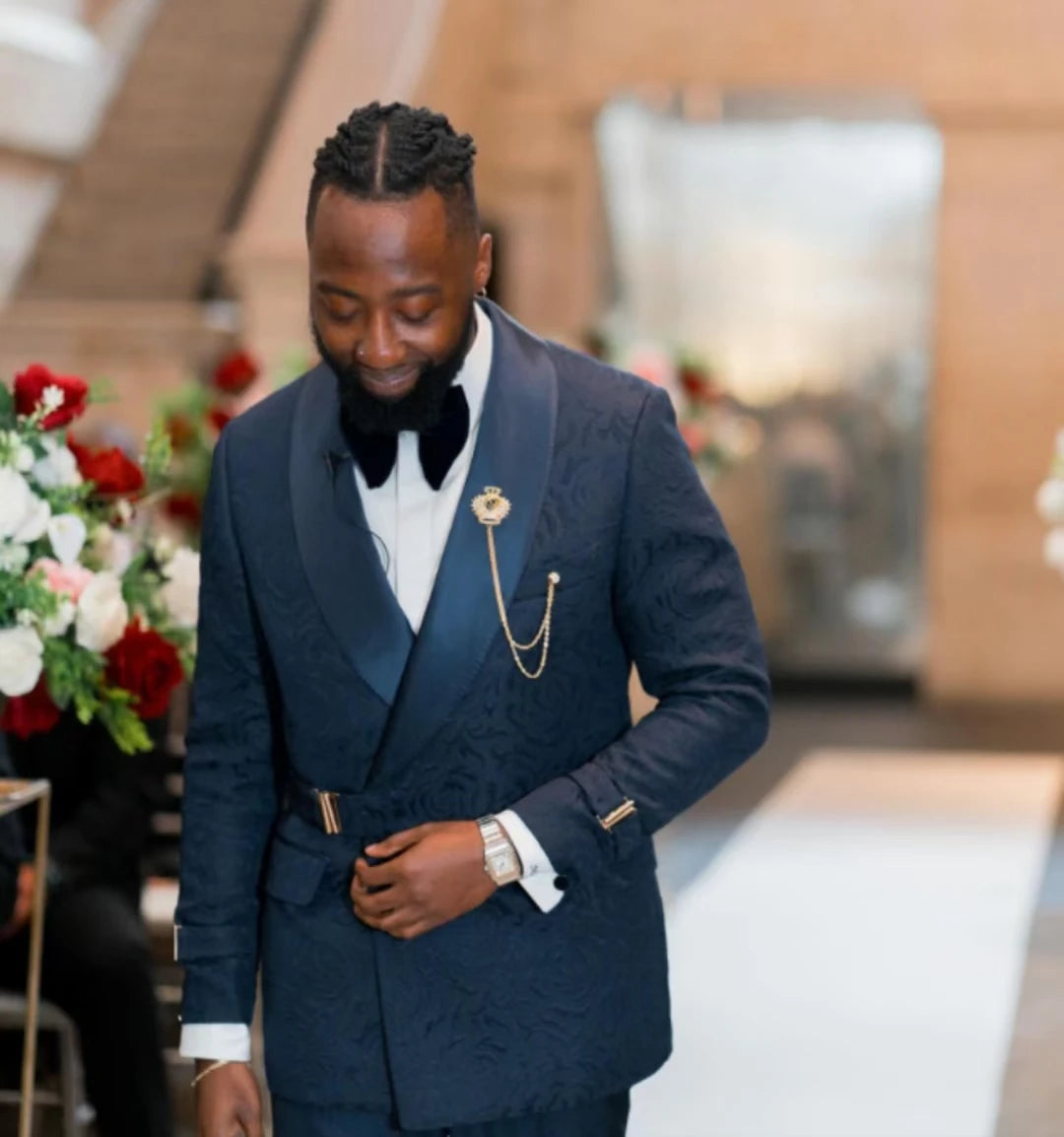 Blazers Business Groom Groomsmen Wedding/Prom/Dinner 3 Pieces ( Jacket +Waistcoat+Pants) Navy Blue Mens Suits MS731