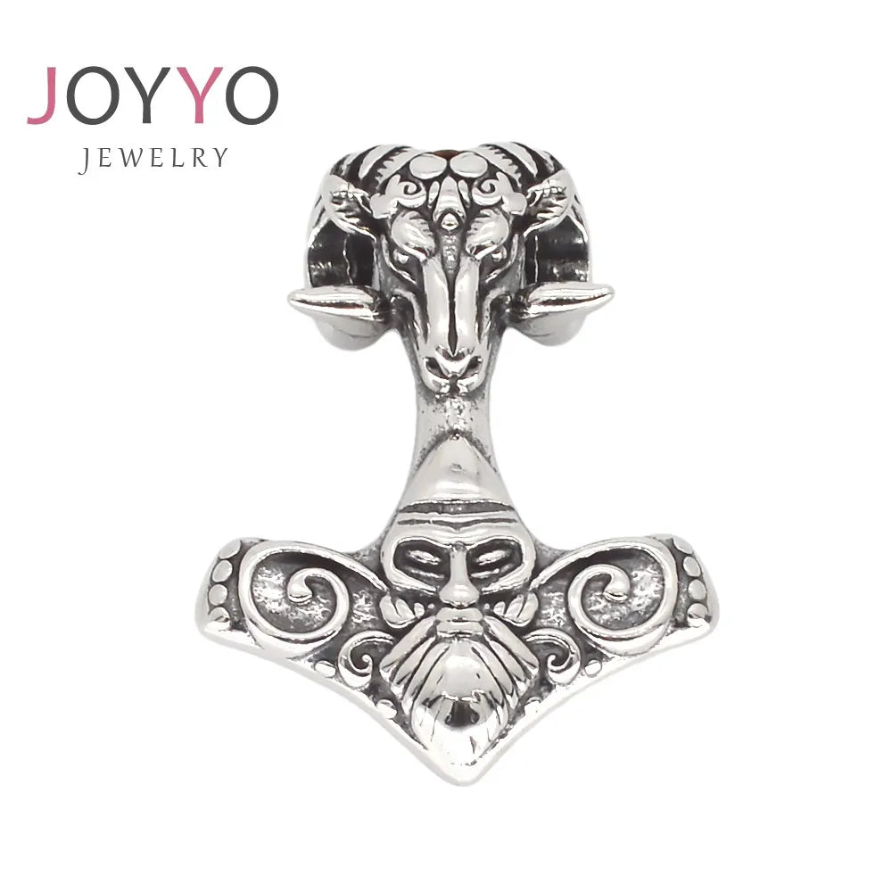 2024 New Arrival Fashionable Trendy Nordic Goat Head Viking Hammer Pendent Personalized Thor's Hammer Necklace Pendant for Men