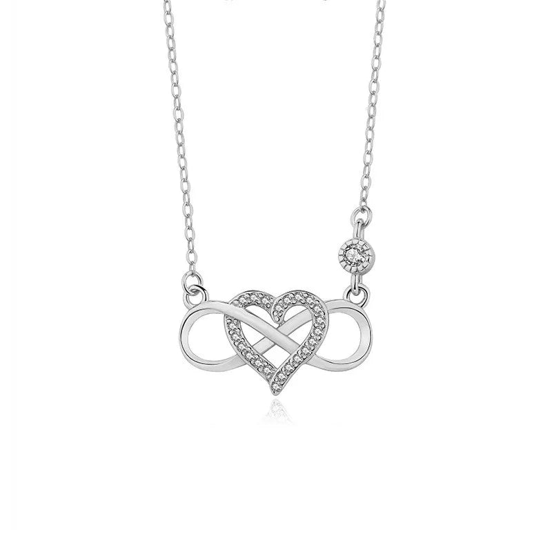 925 Sterling Silver Jewelry 18k Gold Plated Necklace Heart Pendant Zircon Infinity Style for Women