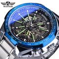 Winner Watch Mens Mechanical Automatic Wristwatch Men Waterproof Stainless Steel Skeleton Blue Dial Man Clock Relogio Masculi