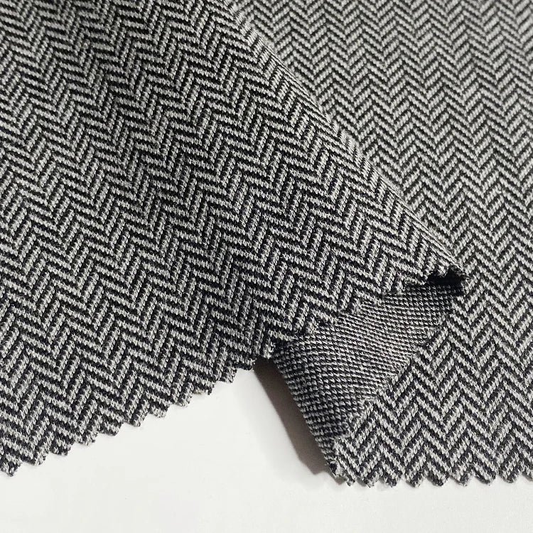 Harvest Yarn Dyed Woven Polyester Viscose Elastane Ponti Roma Herringbone Jacquard Fabric for Coat Pant and Garment