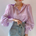 Wholesale Korean Style 2026 Spring Solid Color Wild Lapel Single-breasted Long Sleeve Fashion Sweet Women's Blouses and Tops