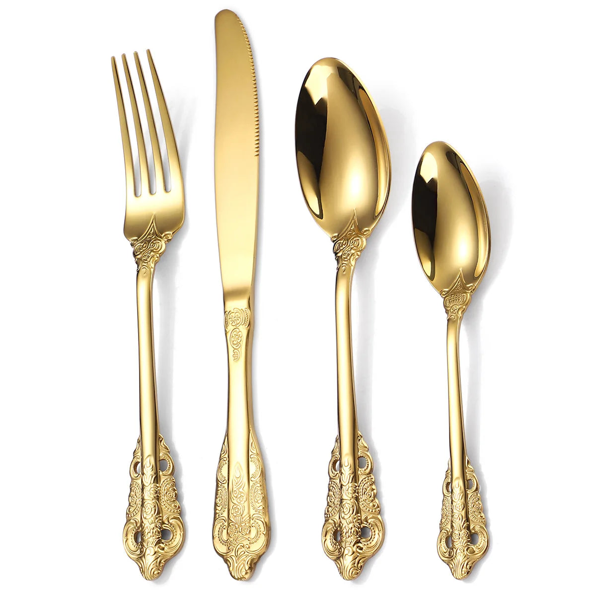 Luxury Royal 18/10 Stainless Steel Gold Flatware European Color Silverware Cutlery Set