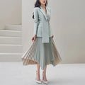 Wholesale 2026 New Grey Blue Double Breasted Suit Jacket Splicing Irregular Pleated Skirt Spring and Autumn Fashion Suit