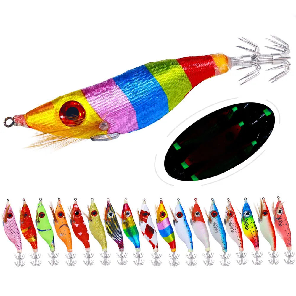 Wholesale 10cm 9g Luminous Squid Jig Fishing Lures Hard Bait with Double Layer Hooks for Octopus Cuttlefish Saltwater