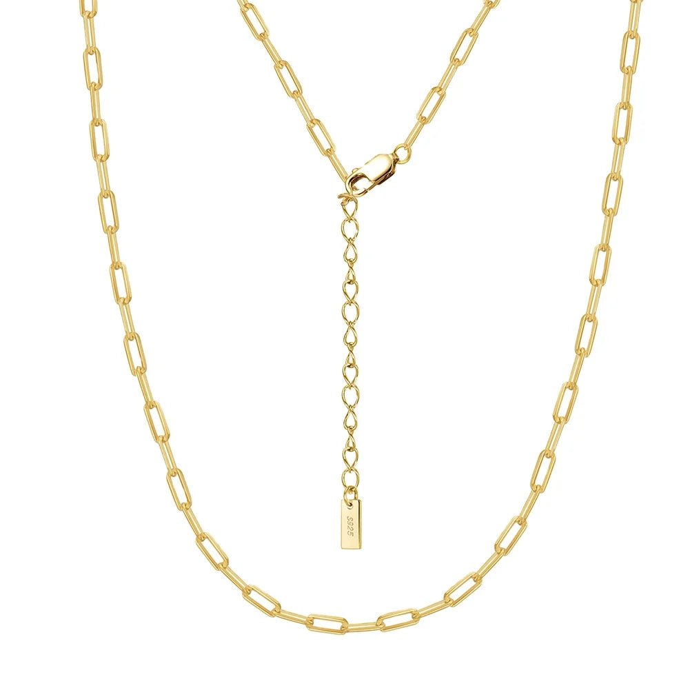 RINNTIN SC83 2.2mm Paper Clip Chain Necklace Fashion Gold Plated Necklaces 925 Sterling Silver PaperClip Chain Necklace