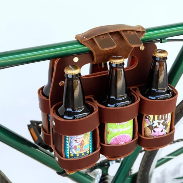 Custom Factory Leather American Style Beer Holder Carrier Kit for Bike & Camping Customizable Size/Color Made in China
