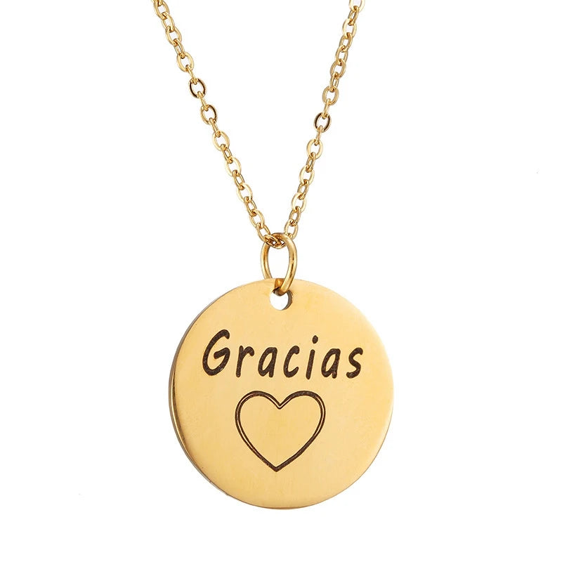 Engraved Stainless Steel Circle Round Tags Disc Pendant Necklace Inspirational Friendship Gift for Her