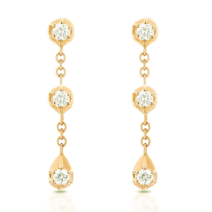 14K Gold Plated Wholesale Fashion Women Drop Chain Cz Link Earrings 925 Silver Jewelry
