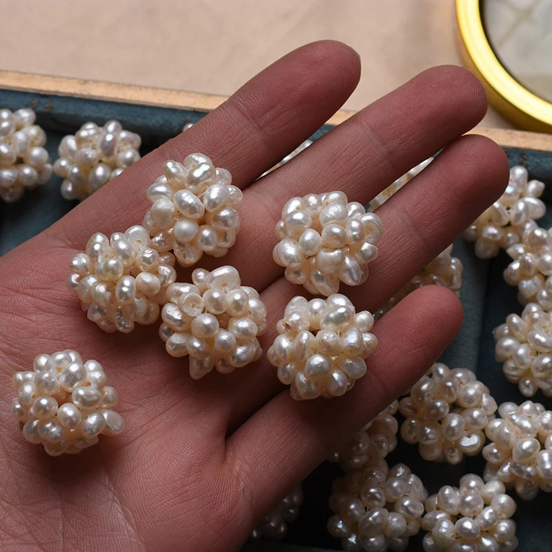 Wholesale 17-18mm Woven Natural Freshwater Flower Ball Nearly Round Diy Handmade Jewelry Accessories