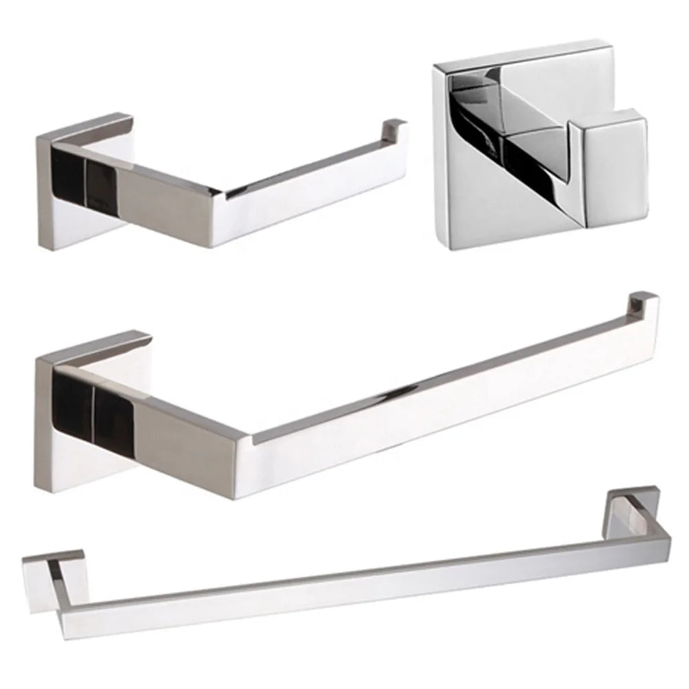 Square Bathroom Chrome Accessory Set Stainless Steel Towel Bar Set