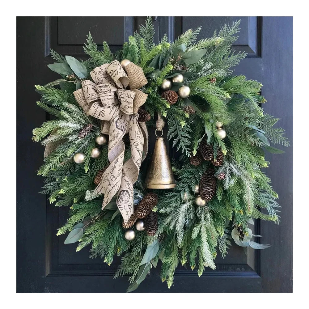 High Quality Christmas Decorative Wreath Bow Knot Ring Bell Decoration Christmas Wreaths