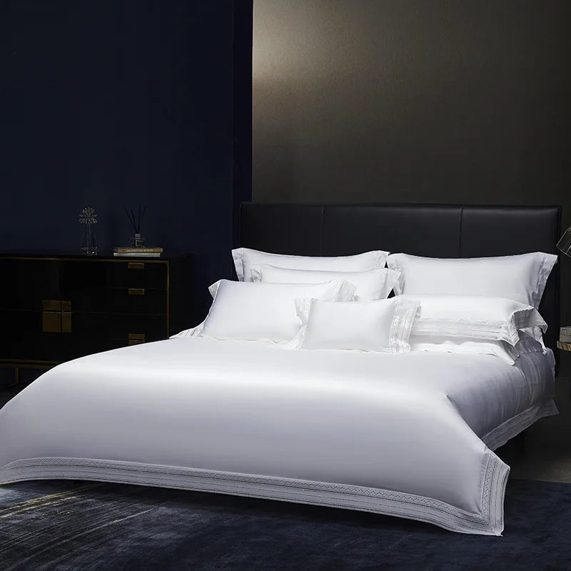 Percale Luxury Bedding Set 400Tc Twin Queen King Size Bed Linen Slik Hotel Fitted Bed Sheet