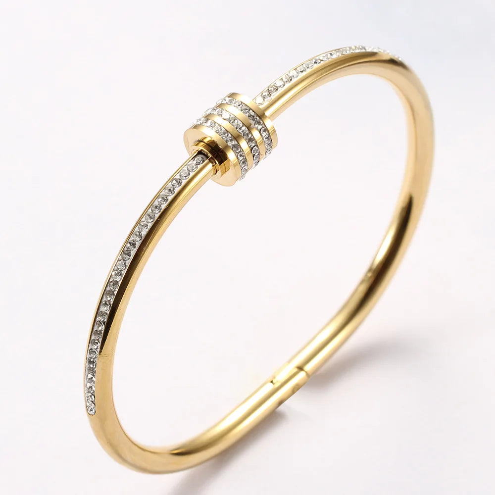 Gold Zircon Bracelet Women Jewelry Fashion Single Row Inlaid Diamond Spiral Stainless Steel Bracelet 18K Gold Plating Women