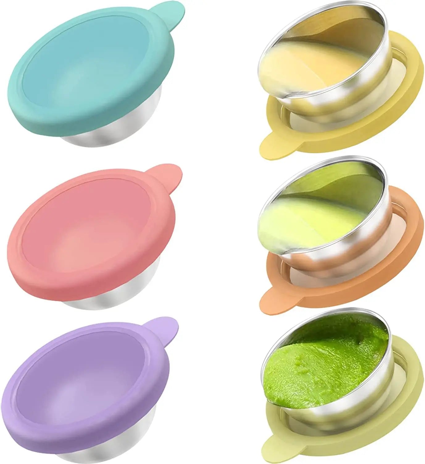 Leakproof Salad Dressing Container Stainless Steel Condiment Cups with Silicone Lids Bento Box Accessories for Lunch Box Kids