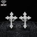 925 Sterling Silver VVS Moissanite Diamond Iced Tapered Cross Stud Earrings for Men Religious Jewelry-Christian Push Back