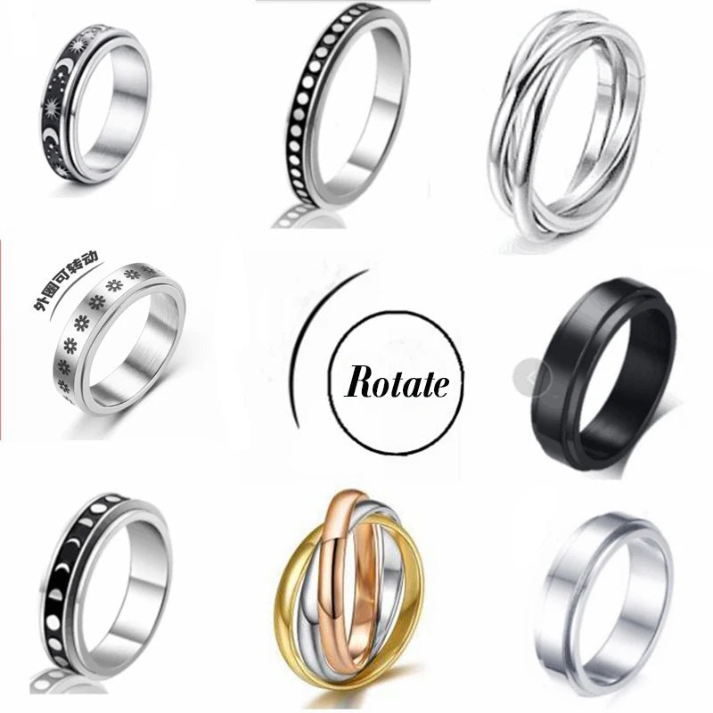 Hot Sale Multi Design Titanium Spinner Rings Moon Star Rotating Freely  Anxiety Stainless Steel Ring Chain Ring for Men Women