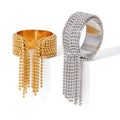 Fashion Design Gold Plated Beads Stainless Steel Chain Tassel Rings Women