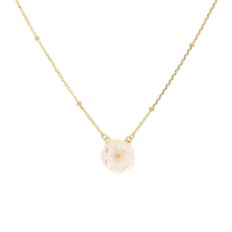Summer Niche Design 925 Silver Shell Daisy Flower Pendant Necklace for Women Girls Kids