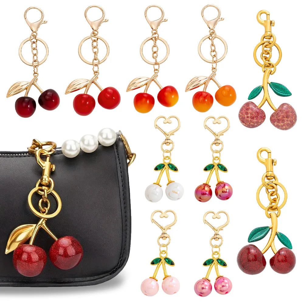 26 Designs Creative Car Charm Small Gift for Girls Cherry Strawberry Metal Key Chains Cute Fruits Acrylic Cherry Keychain