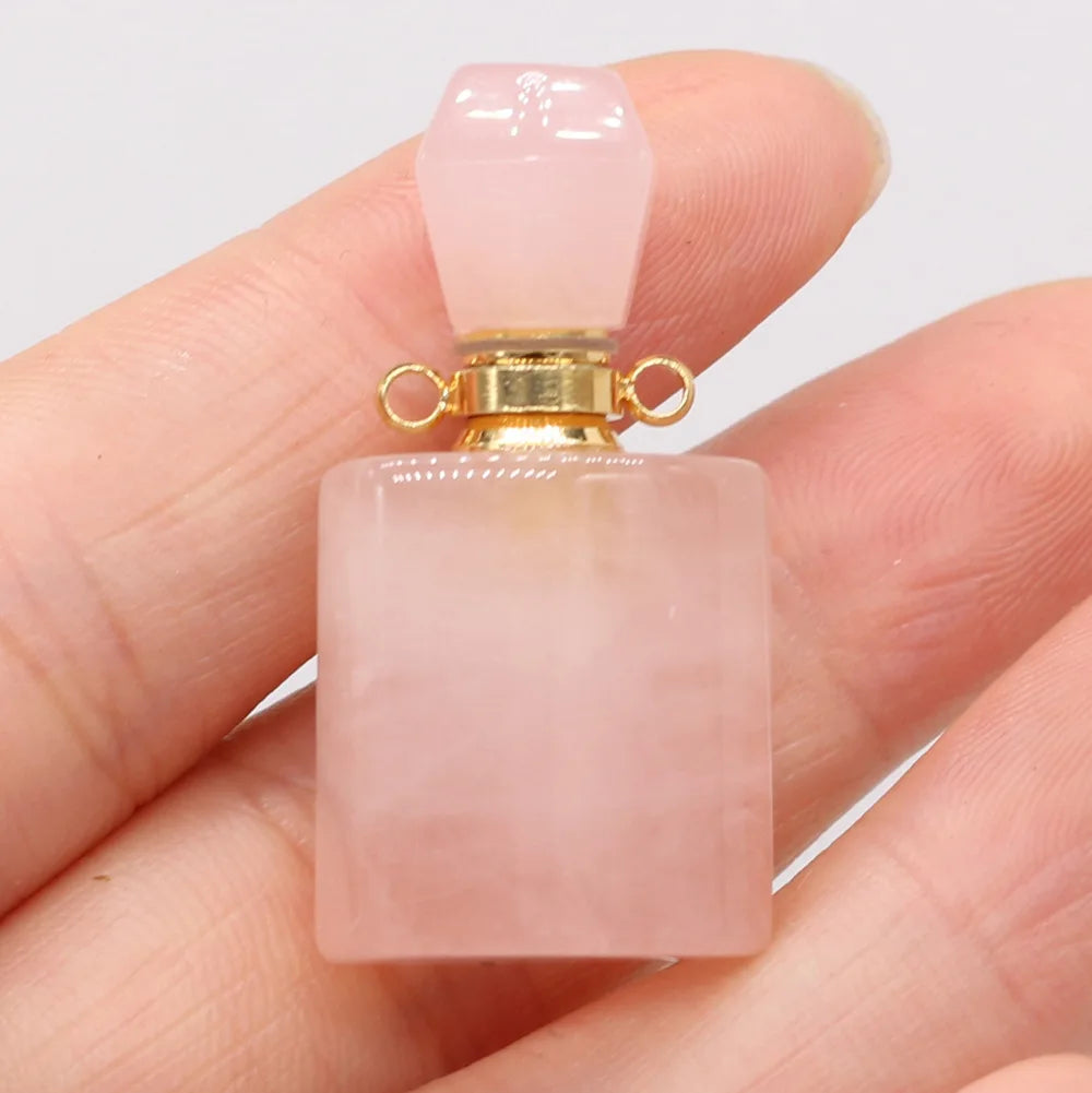 HZ Wholesale high quality natural crystal gem rose quartz perfume bottle necklace refined oil bottle pendant exquisite gift