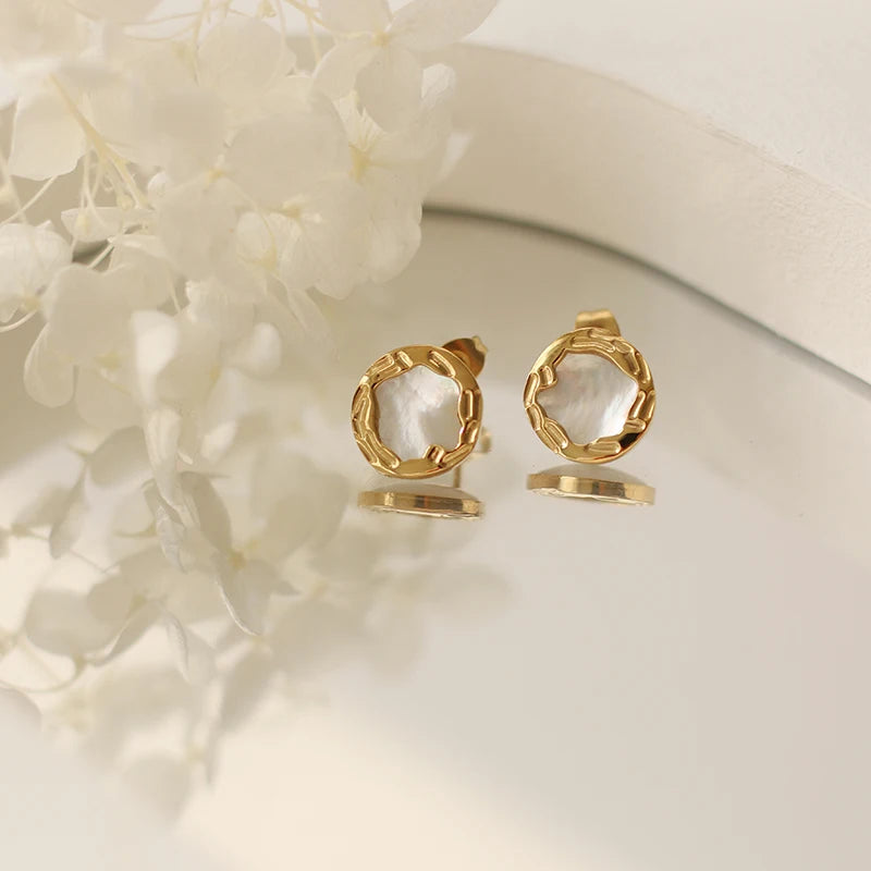 Wholesale New Fashion Design Sea Shell Earring Stainless Steel 18K Gold PlateStud Earring for Women