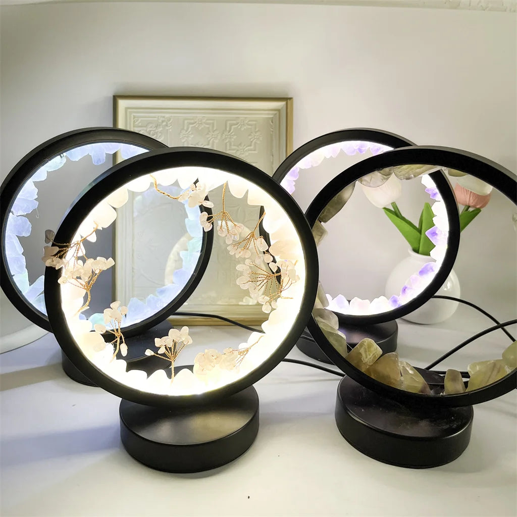 Natural Crystal Lamp Amethyst Citrine Clear Quartz Arc Round Crystal Lighting Table Lamp for Home Decoration