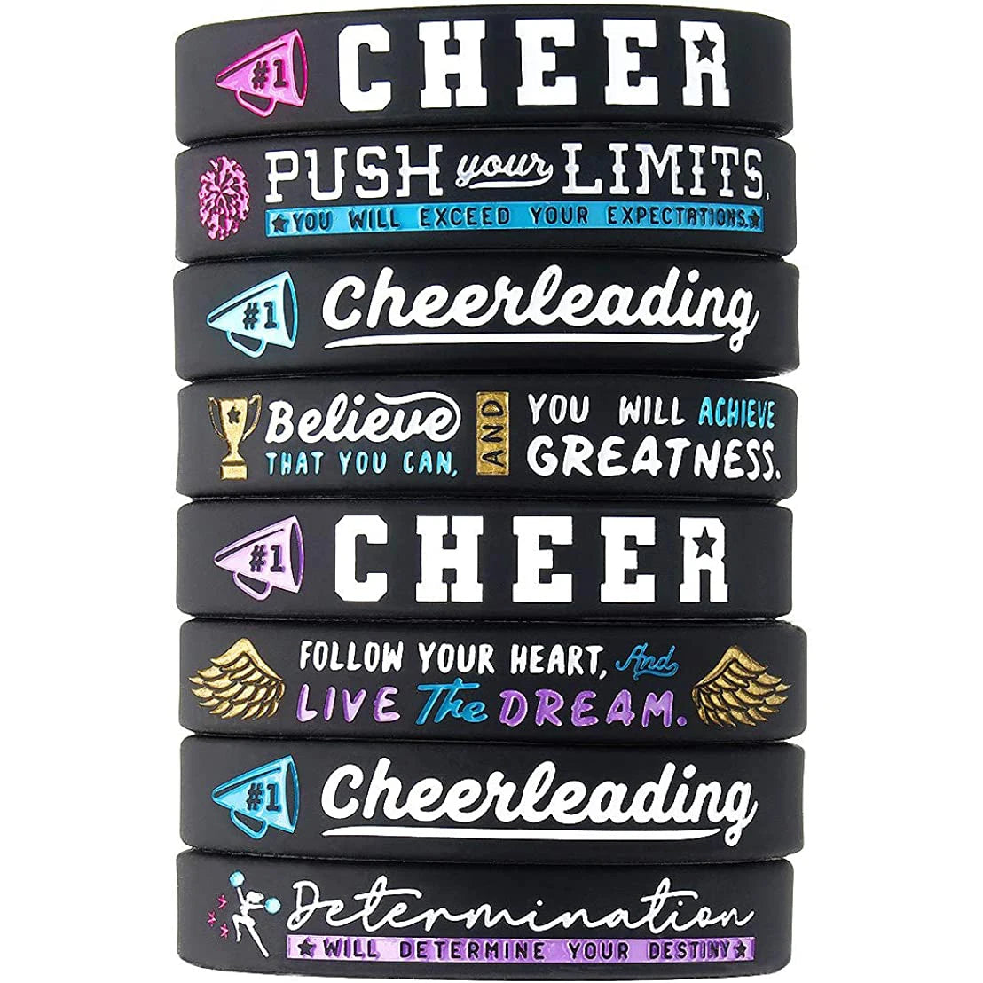 Cheerleading Inspirational Durable Waterproof Eco-Friendly 12mm Band Width Bracelets Wholesale Silicone Wristbands Cheer Gifts