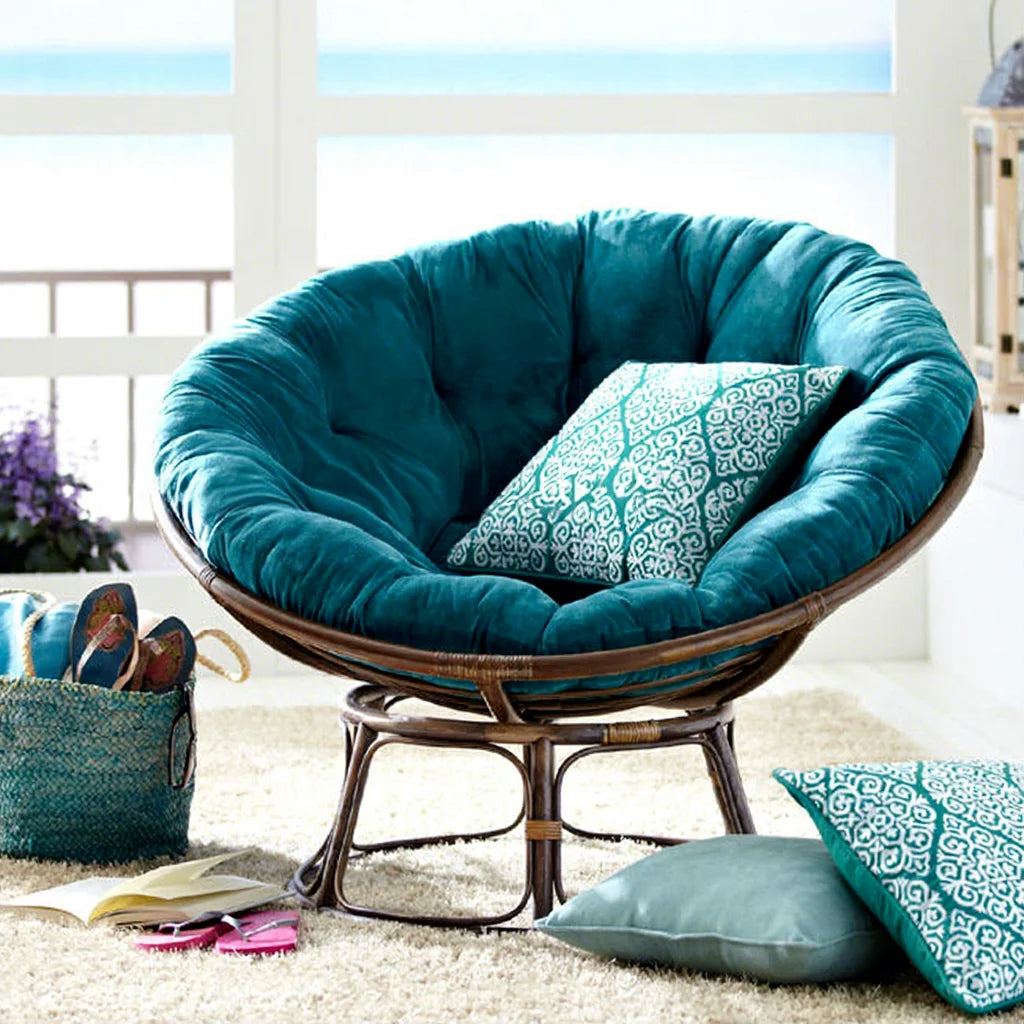 Soft Tufts Rectangle Papasan Moon Chair Cushion Double Welting Microfiber Filling Flame Retardant Waterproof Removable Washable