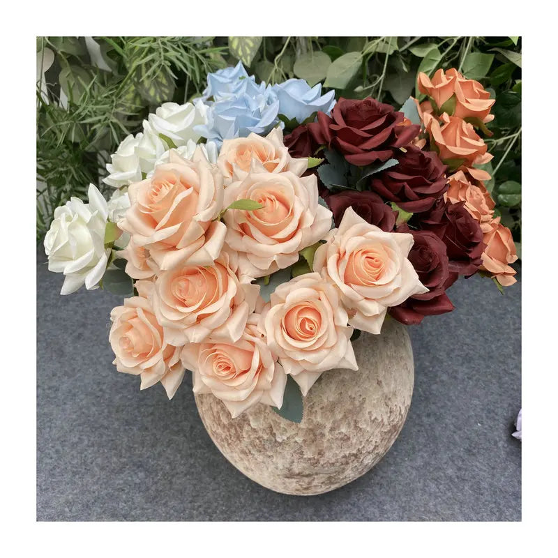 D-RB003 European Style Artificial Soft Premium Flowers Bouquet Dusty Blue Roses for Wedding Home Decor