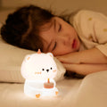 Creative Gift Cake Bear Silicone Night Light USB Mini Rechargeable Bedroom Sleep Atmosphere Night Lamp Soft Toy Pat Light
