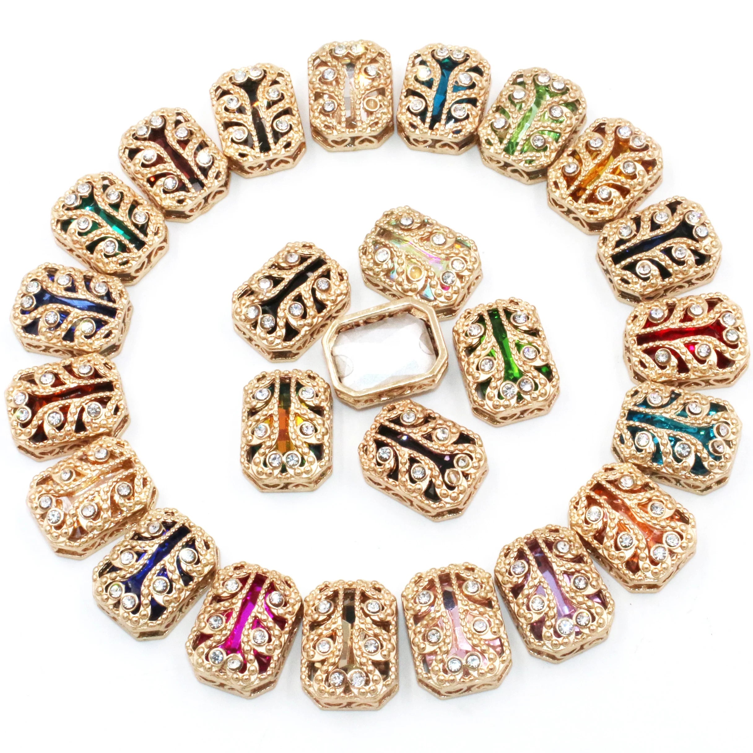 New Arrival Rectangular Nest with Gold Claw and Rhinestone Glass Material for Jewelry Making